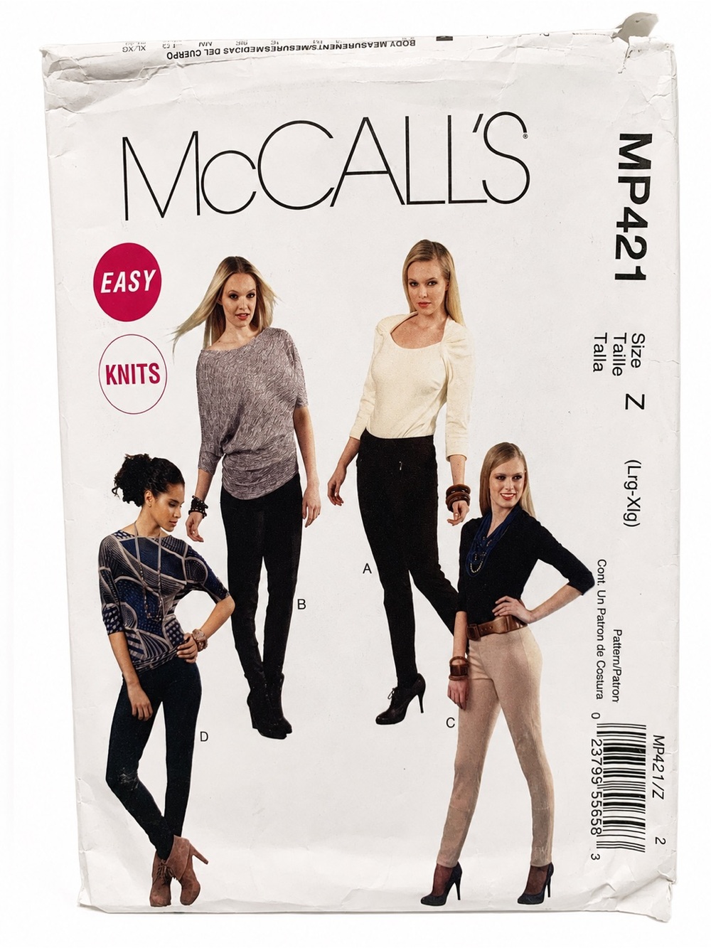 McCall’s MP421 Leggings Pants Pattern L XL Uncut Complete Stretch Knits